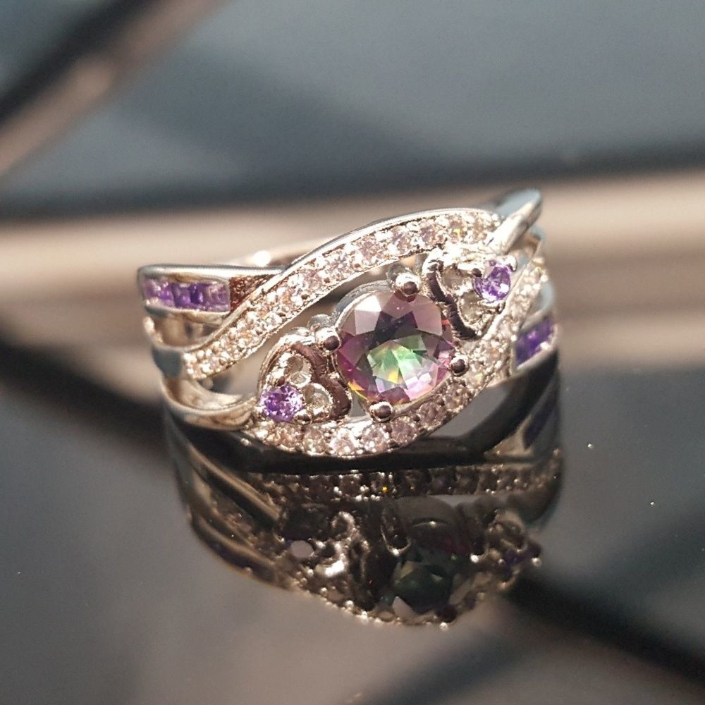Rainbow Topaz Cubic Zirconia Ring